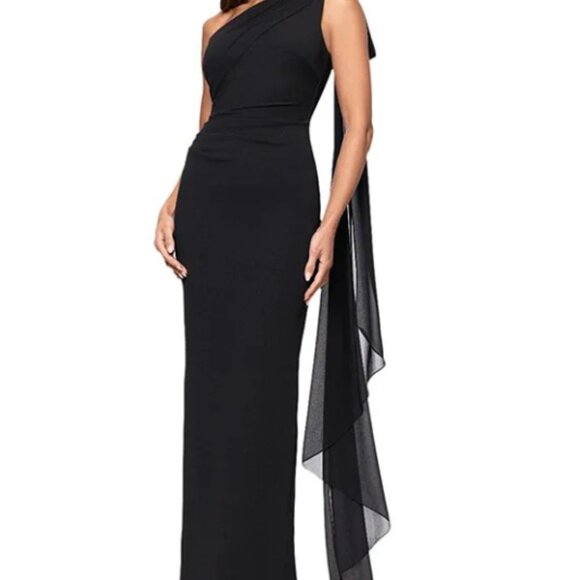 Xscape One Shoulder Chiffon Drape Dress - Picture 5 of 5